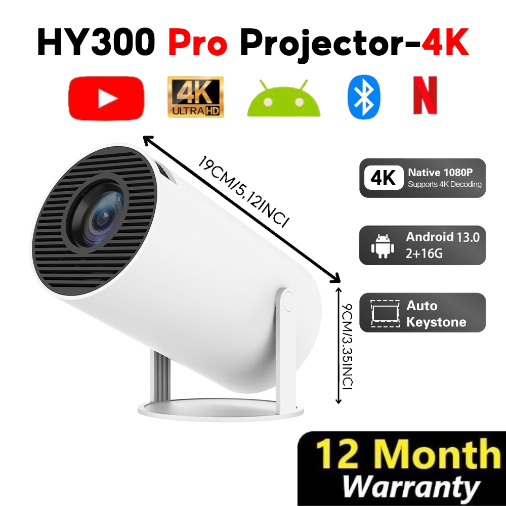 Mini Projector HY300 Pro Portable Adjustable l Android 13 Version l HD 1080P 4K WiFi LED Projectors for Home Theater