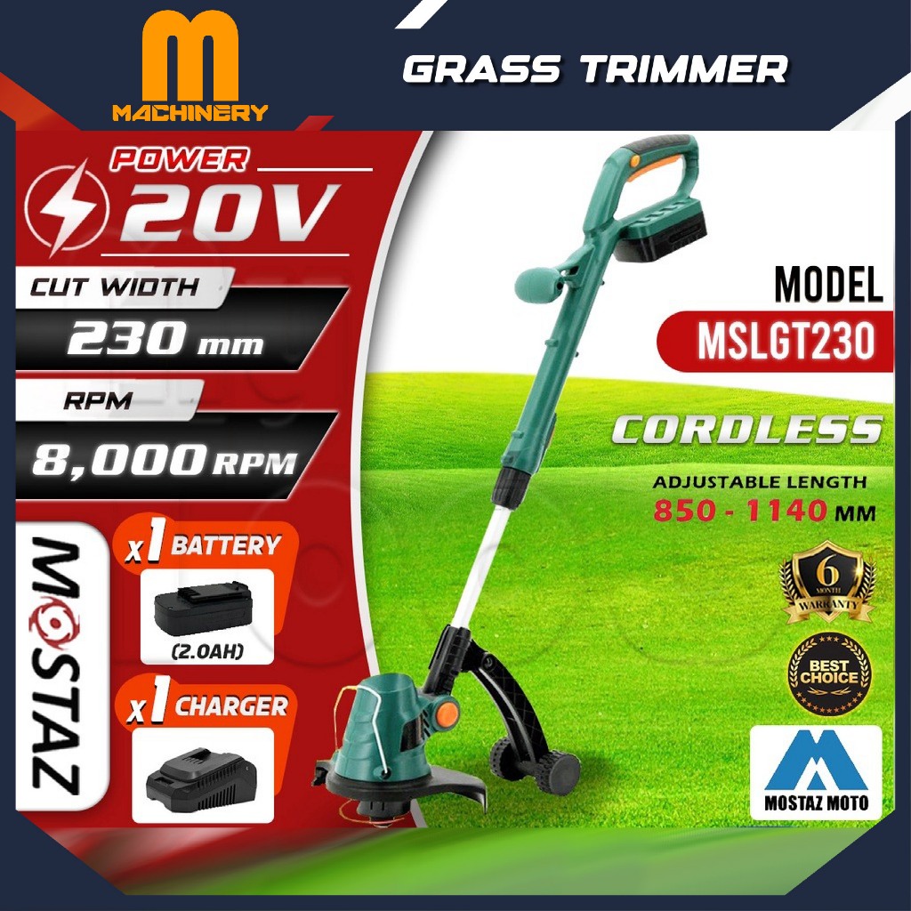 M.Machinery Mostaz Moto 20V Cordless Grass Trimmer MSLGT230 | Grass Cutter | Mini Lawnmower | Mesin Potong Rumput