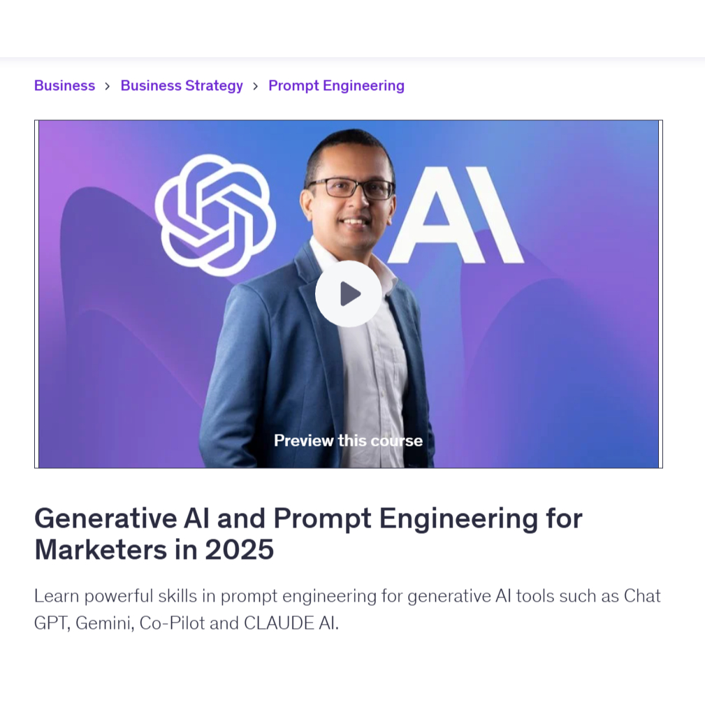 Ai Prompt Video Course-Generative AI and Prompt Engineering for Marketers in 2025 | Learn AI Prompt Video Lessons