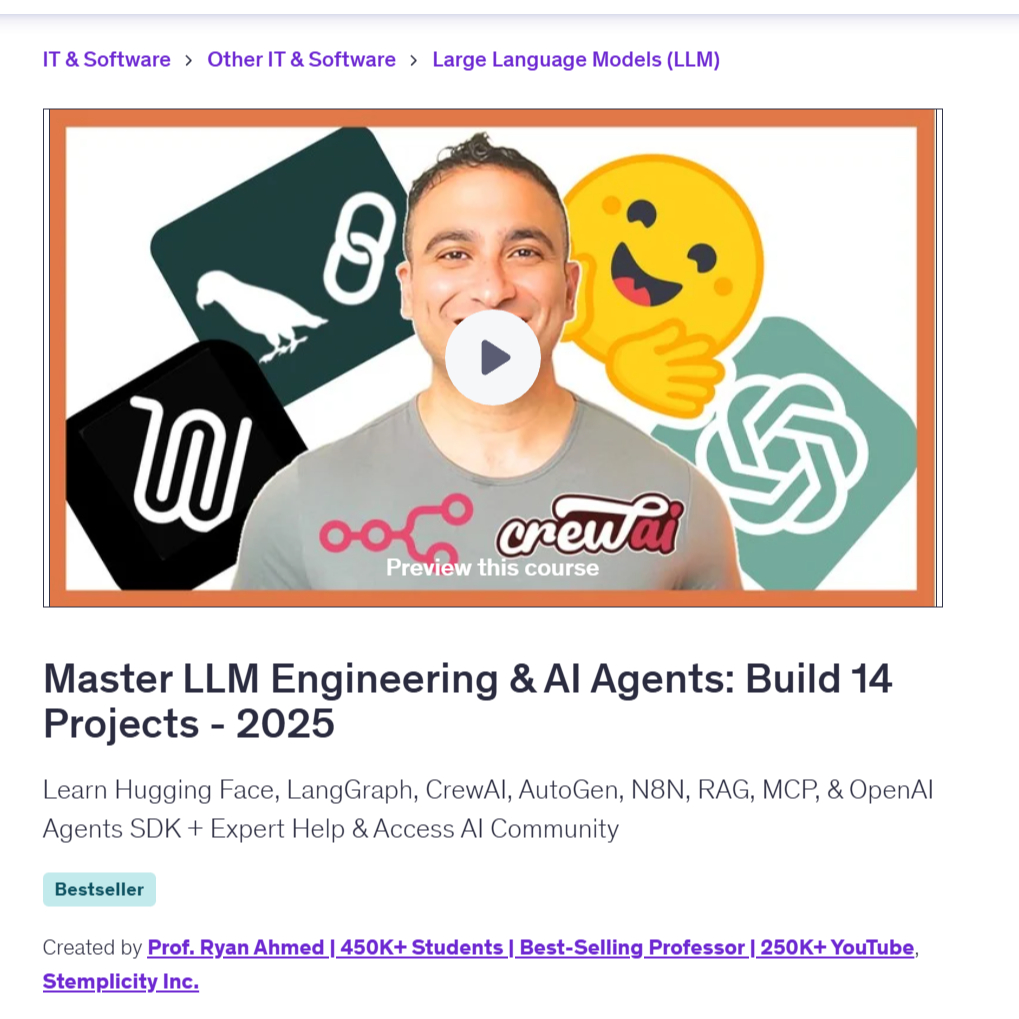 AI Engineer Video Course-Become An Llm & Agentic Ai Engineer: 14-Day Bootcamp - 2025 | Learn AI Engineer Video Lessons