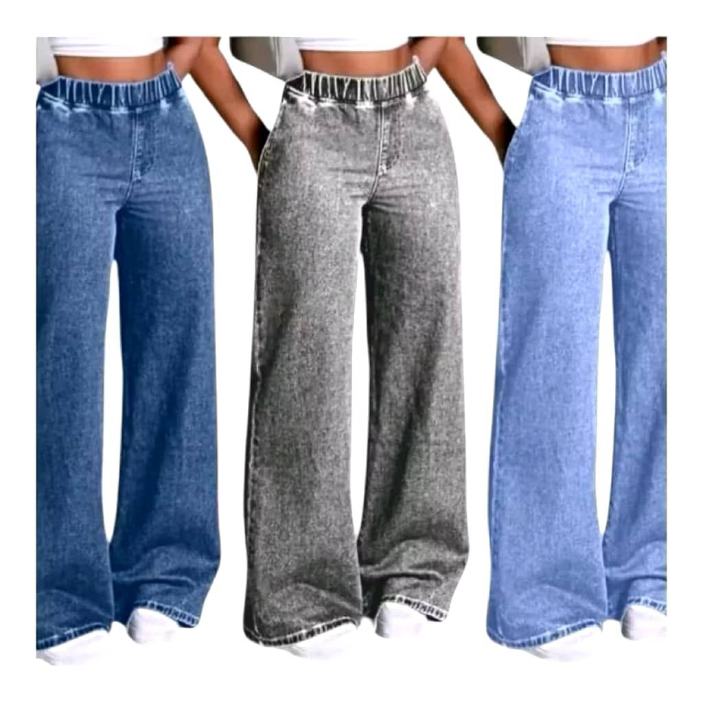 BAGGY ELASTIC WIDE LEG (pinnagng gettah)Kain gettah denim jeans
