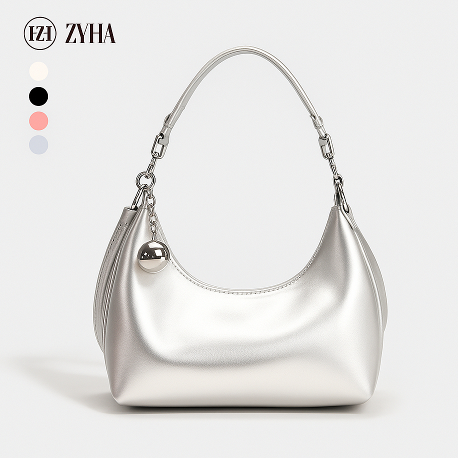 Trendy Glossy Shoulder Bag Women Patent Pu Leather Handbag Half-Moon Commuter Versatile Shoulder Underarm Purse [133]