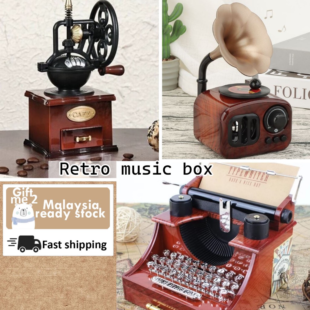 Vintage MUSIC BOX Phonograph Music box Turntables Typewriter Retro Coffee grinder MUSIC BOX