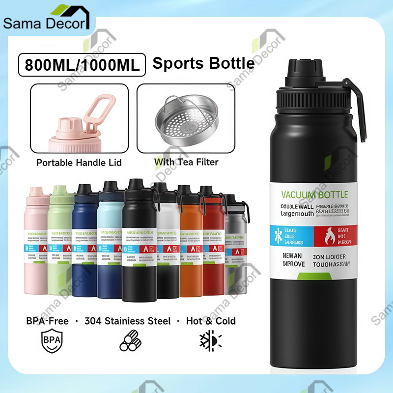 Tumbler 800ML/1000ML Stainless Steel 304 Sports Water Bottle Thermos Flask Portable Vacuum Insulated Cup Thermos Bottle