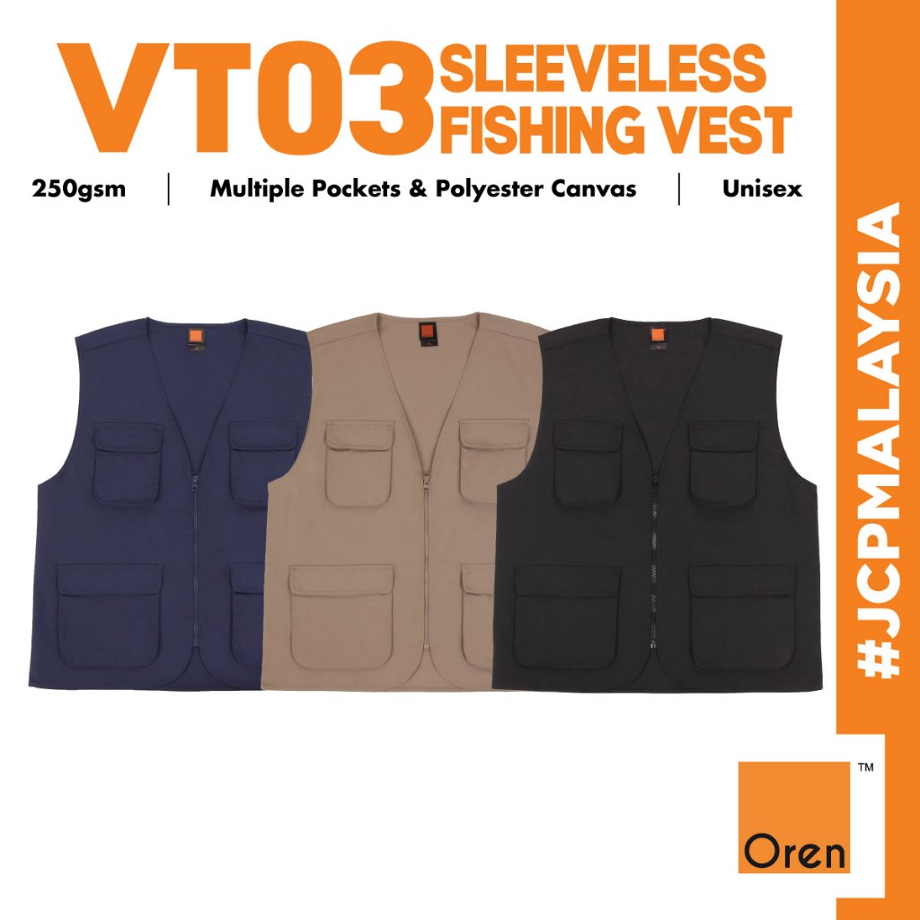JCP x OREN SPORT Sleeveless Utility Vest Unisex 250gsm Fishing Vest Multi Pocket Jacket Wartawan Pancing Ikan Vest VT03