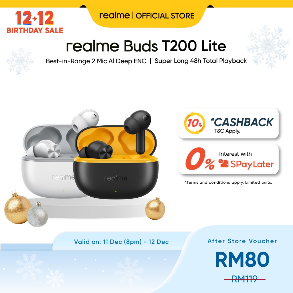 realme Buds T200 Lite | Best-in-Range 2 Mic AI Deep ENC | Super Long 48h Total Playback