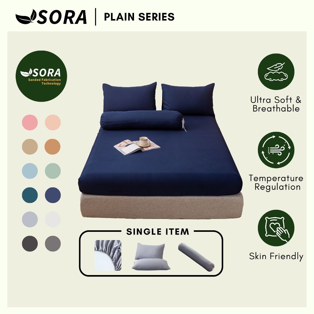 [SINGLE ITEM] SORA PLAIN Fitted Bedsheet Cadar Fitted Getah Keliling Single Queen King Hotel #BFP