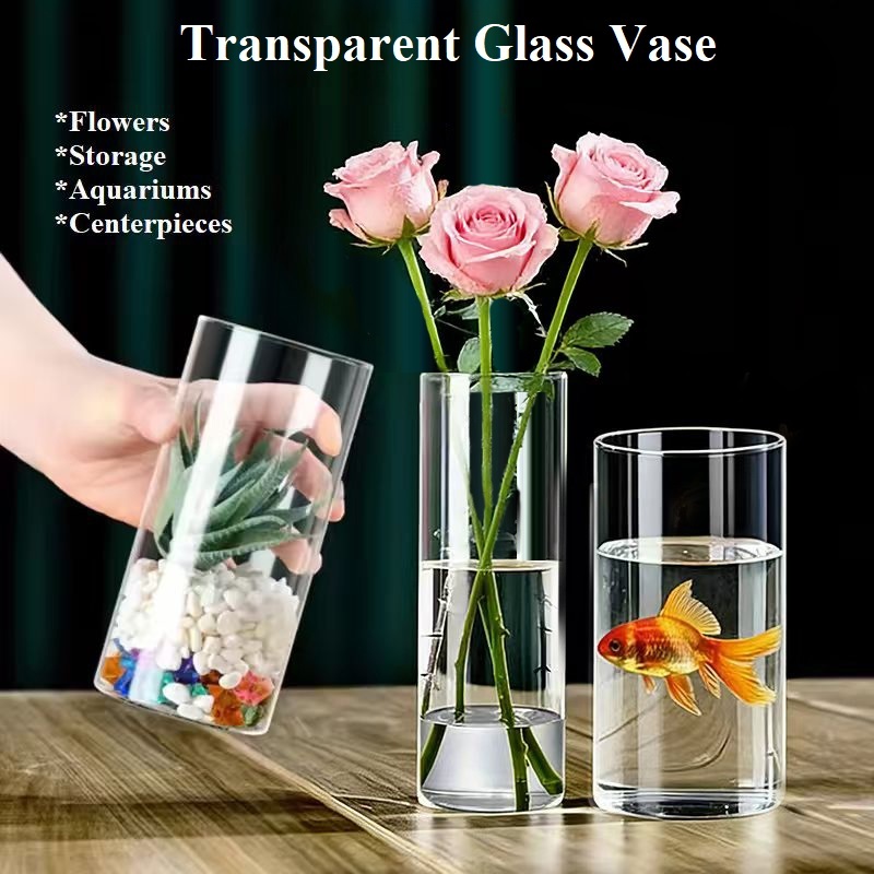 Flowers & Green Plants Transparent Clear Glass Vase Home Decoration Cylinders Decorative Vase