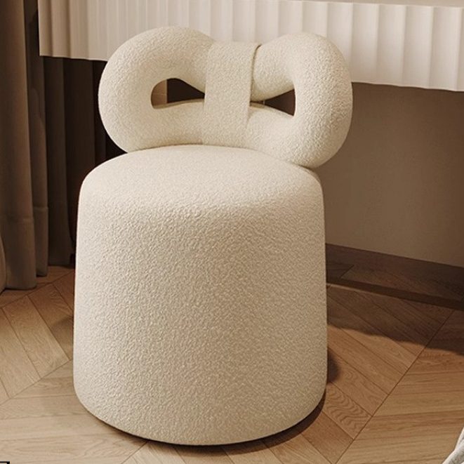 Makeup Chair for Girls' Bedroom, Lamb Wool Bowknot Chair, Small Household Vanity Stool