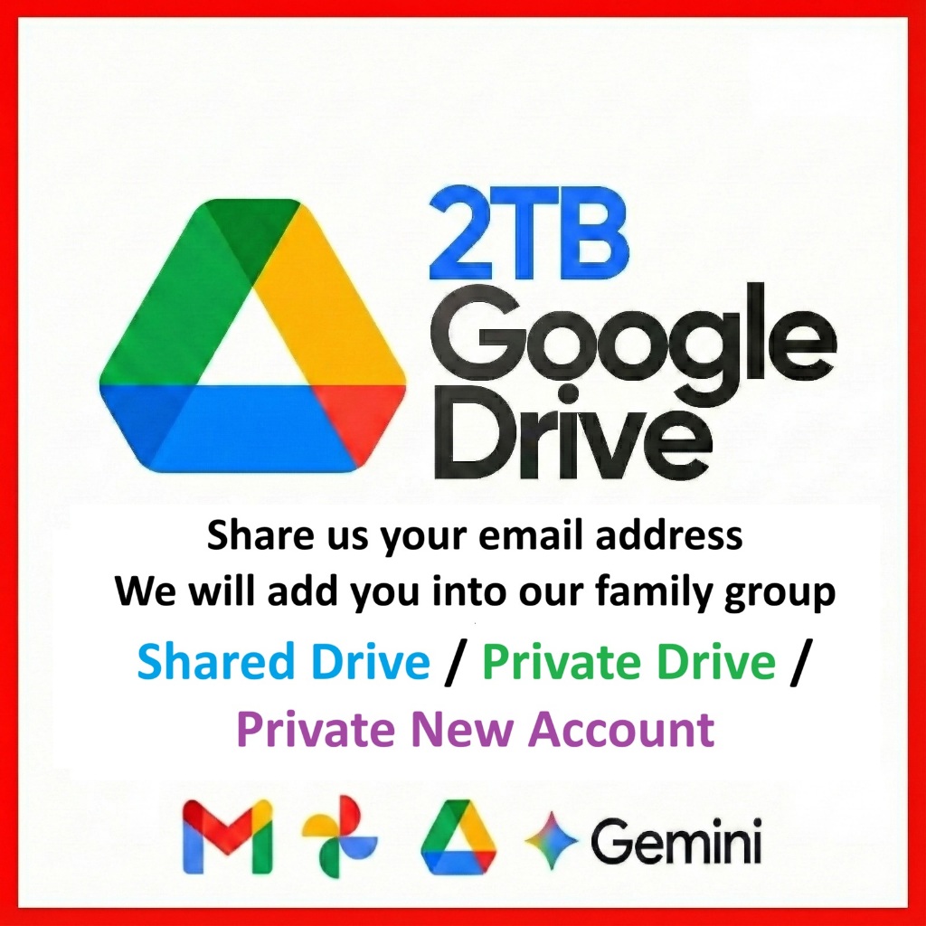 Google Drive 2TB | Shared / Private Drive / Private New Account | Gemini AI Pro
