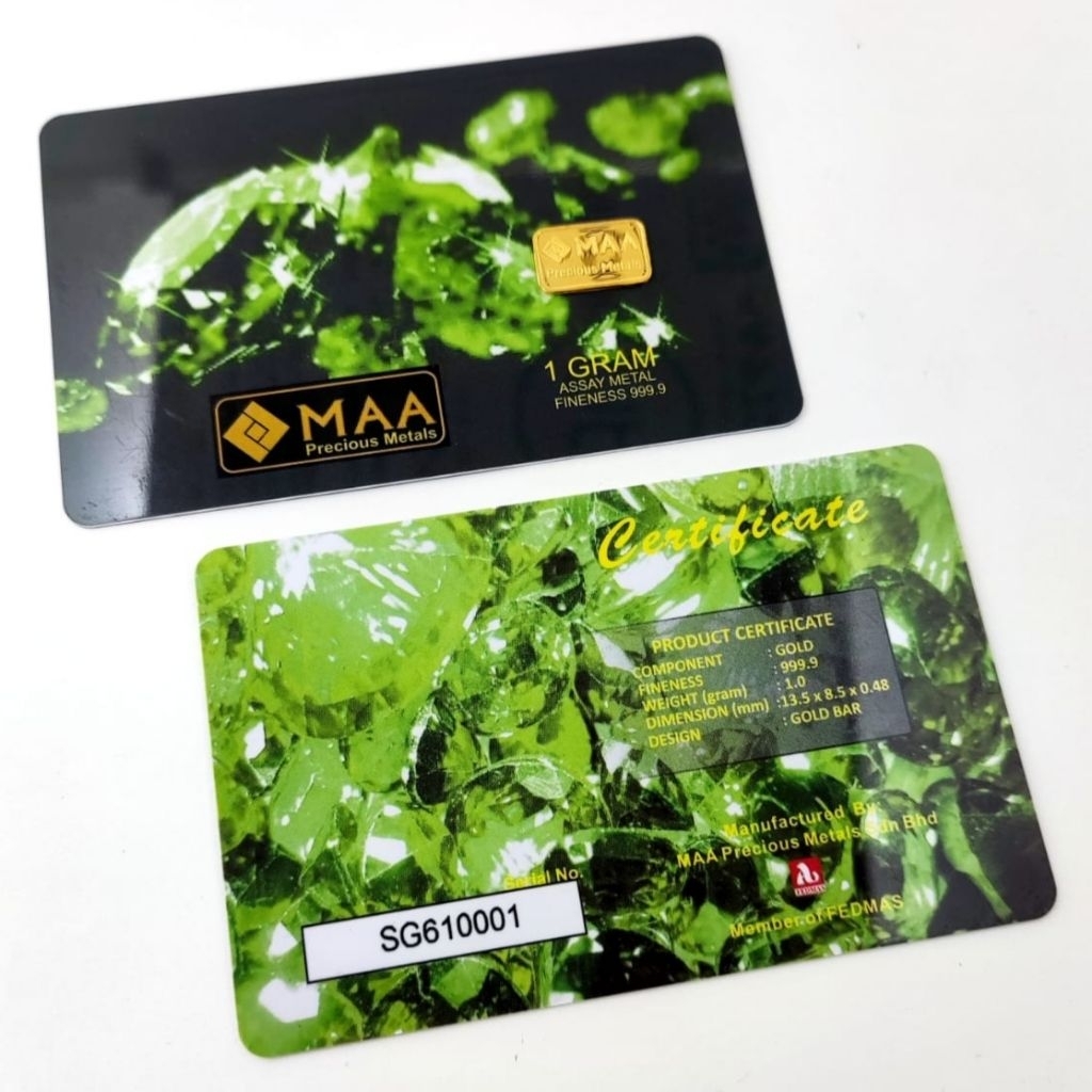 MAA Precious Metals 1g Gold Bar Black Green (New) (Au 999.9)