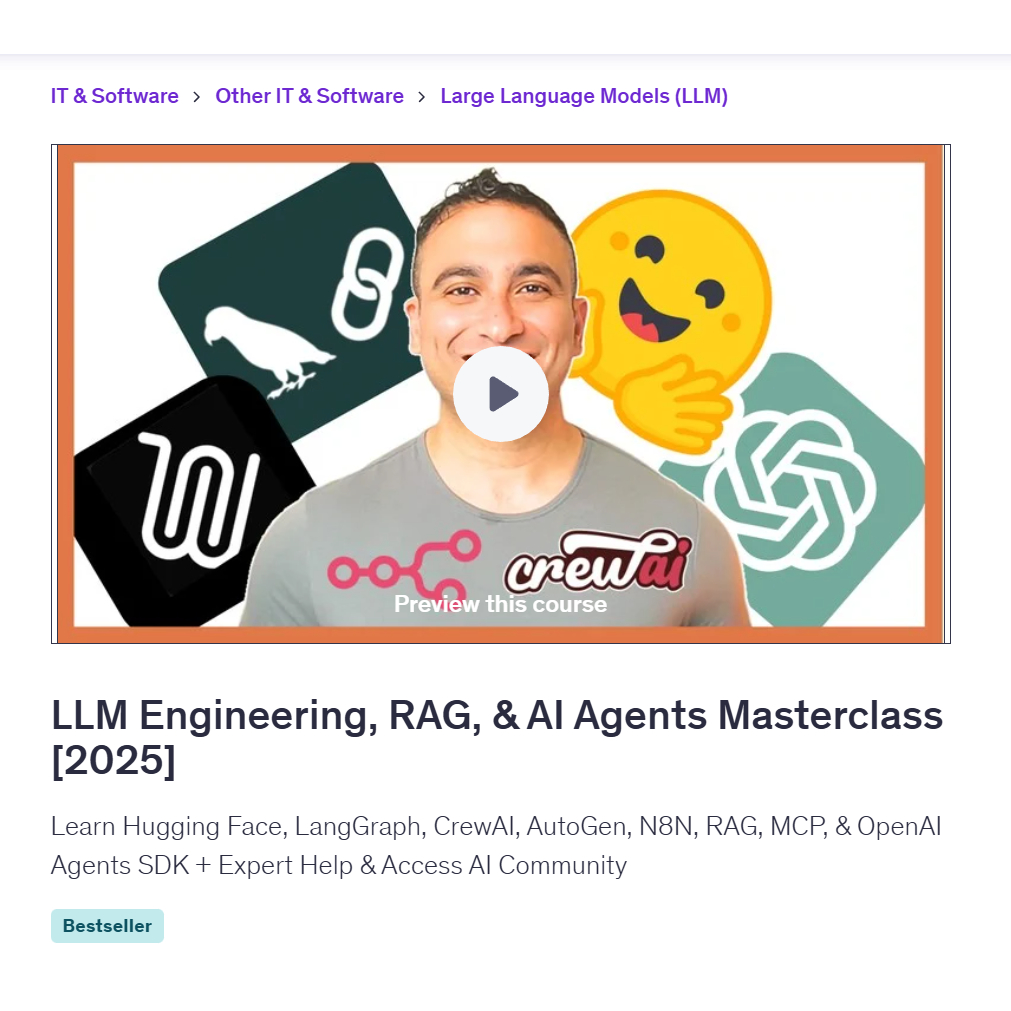 [Ai Video Course]- LLM Engineering, RAG, & AI Agents Masterclass [2025] | Learn Ai LLM Video Lessons