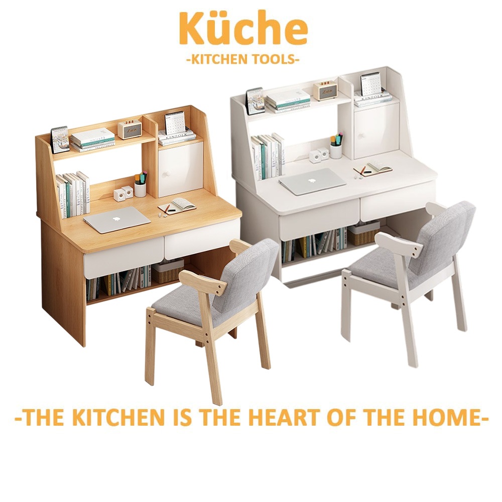 KUCHE【JYJU】Meja Desk with Bookshelf Modern Minimalist Style Computer Table for Student Study and Home Office Use