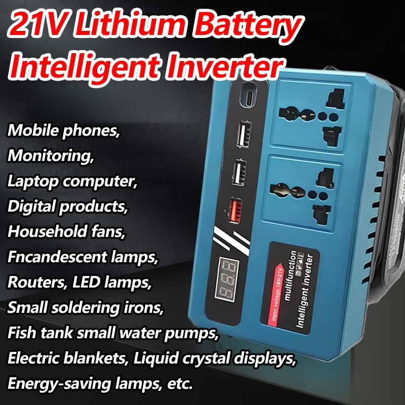 Portable LED Power Inverters for 20V Battery Inverter 20v to 220v Converter with Dual USB,AC Outlet and Type-C
