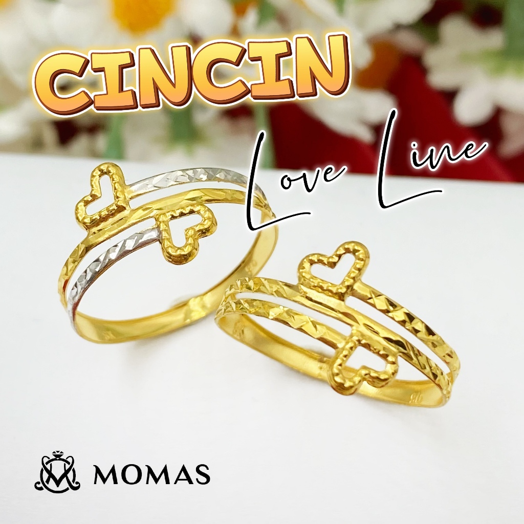 MOMAS CINCIN LOVE LINE 5D Emas 916 Tulen Cincin Emas 916 Original Cincin Fesyen Emas 916 Tulen Cincin Fesyen Emas Bajet