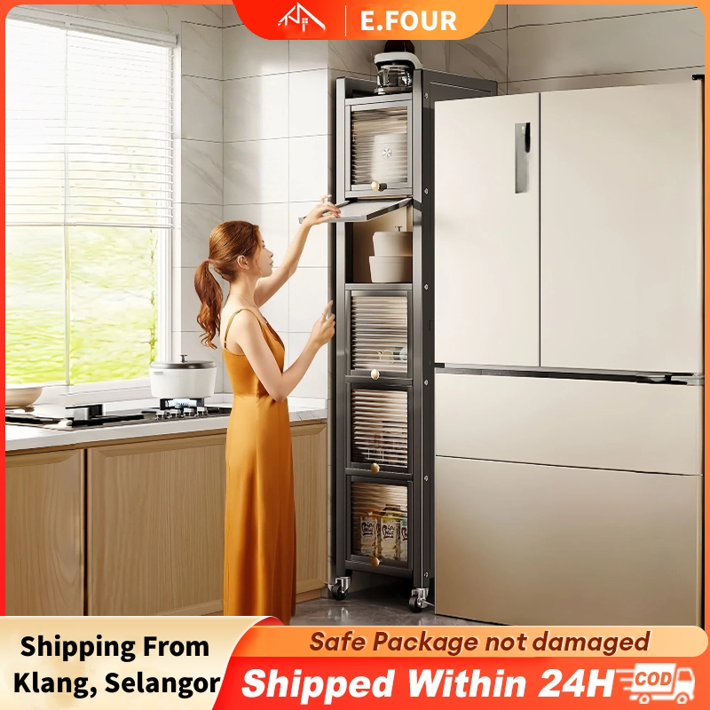 Gap Storage Cabinet Kitchen Dapur Microwave Oven Rack Organizer Multipurpose With Door&Wheel Rak 储物柜