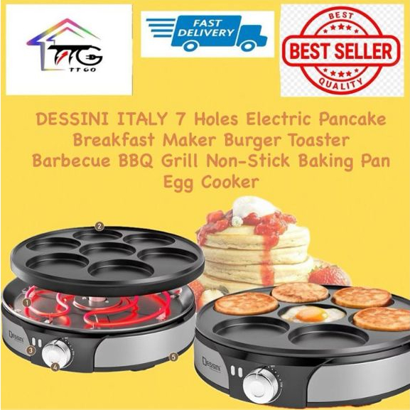 Dessini Italy 7 Holes Electric Pancake Breakfast Maker Burger Toasters Barbeque BBQ Grill Non-Stick Baking Pan Egg Cook