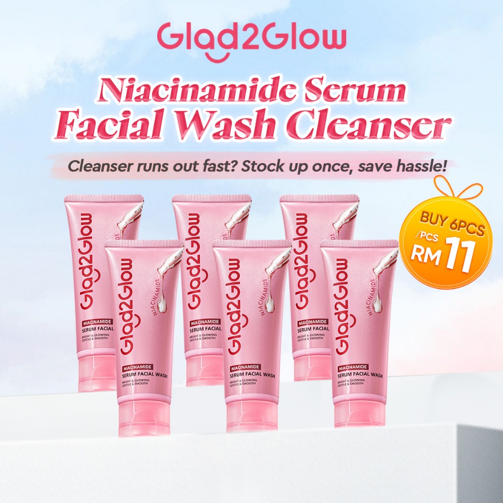 【NEW LAUNCH】Glad2Glow Niacinamide Serum Facial Wash Cleanser Brightening Hydrating Glowing Face Wash Pencuci Muka