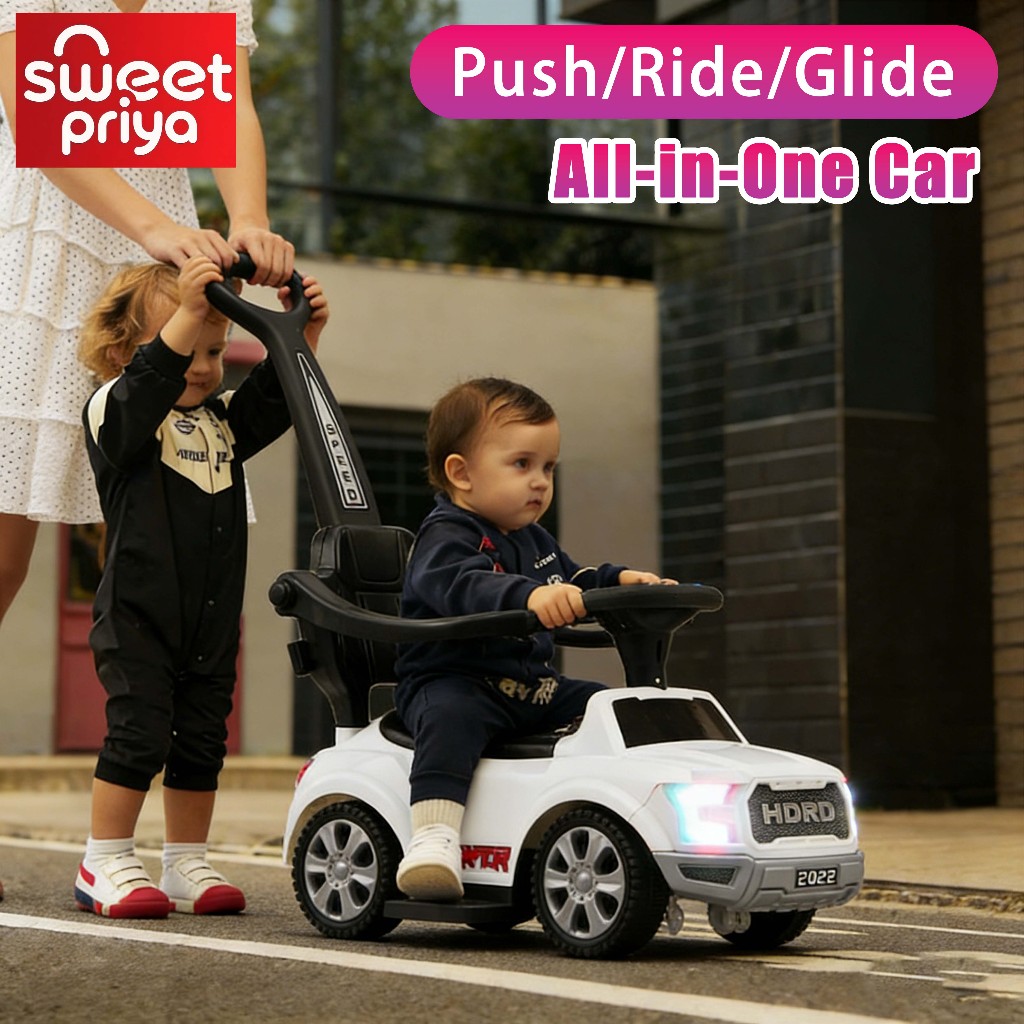 Kids Push Car 3 in 1 With Handle Horn 4 Wheel Music Lights Ride Scooter Kereta Mainan Budak Tahun Elektrik Boleh Duduk