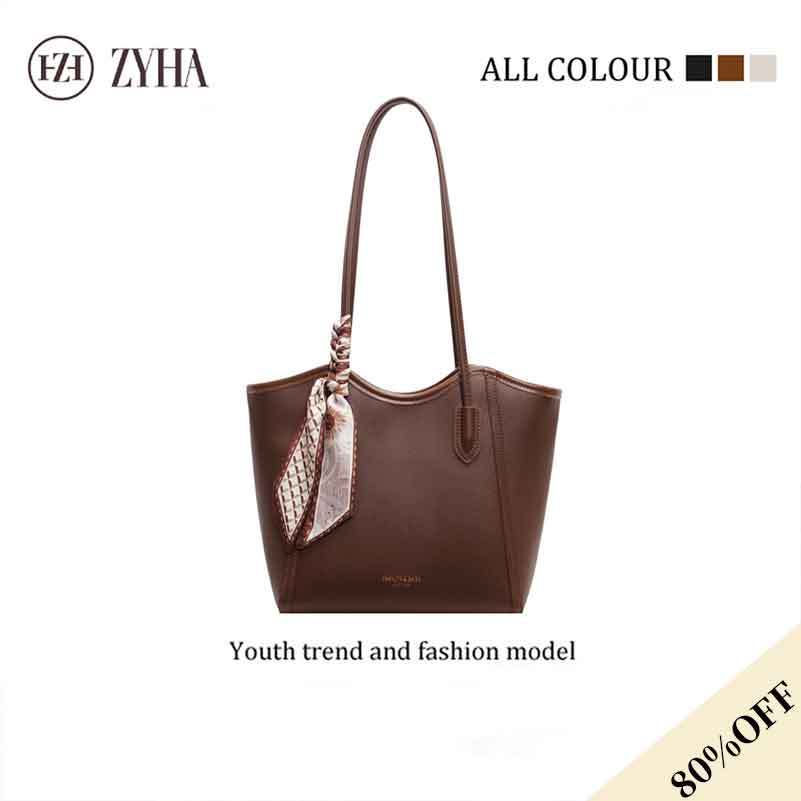ZYHA Tote Bag Women PU Leather Handbag Large Capacity Shoulder Bag Fashion Casual Beg Wanita Tangan Murah Versatile