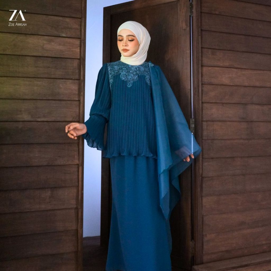 ZOE ARISAH Ariela Emny Kurung Baju Raya 2026 Moden Premium Chiffon Luxury Lace Rich Brown Green Cantik Baru ZOE ARISSA