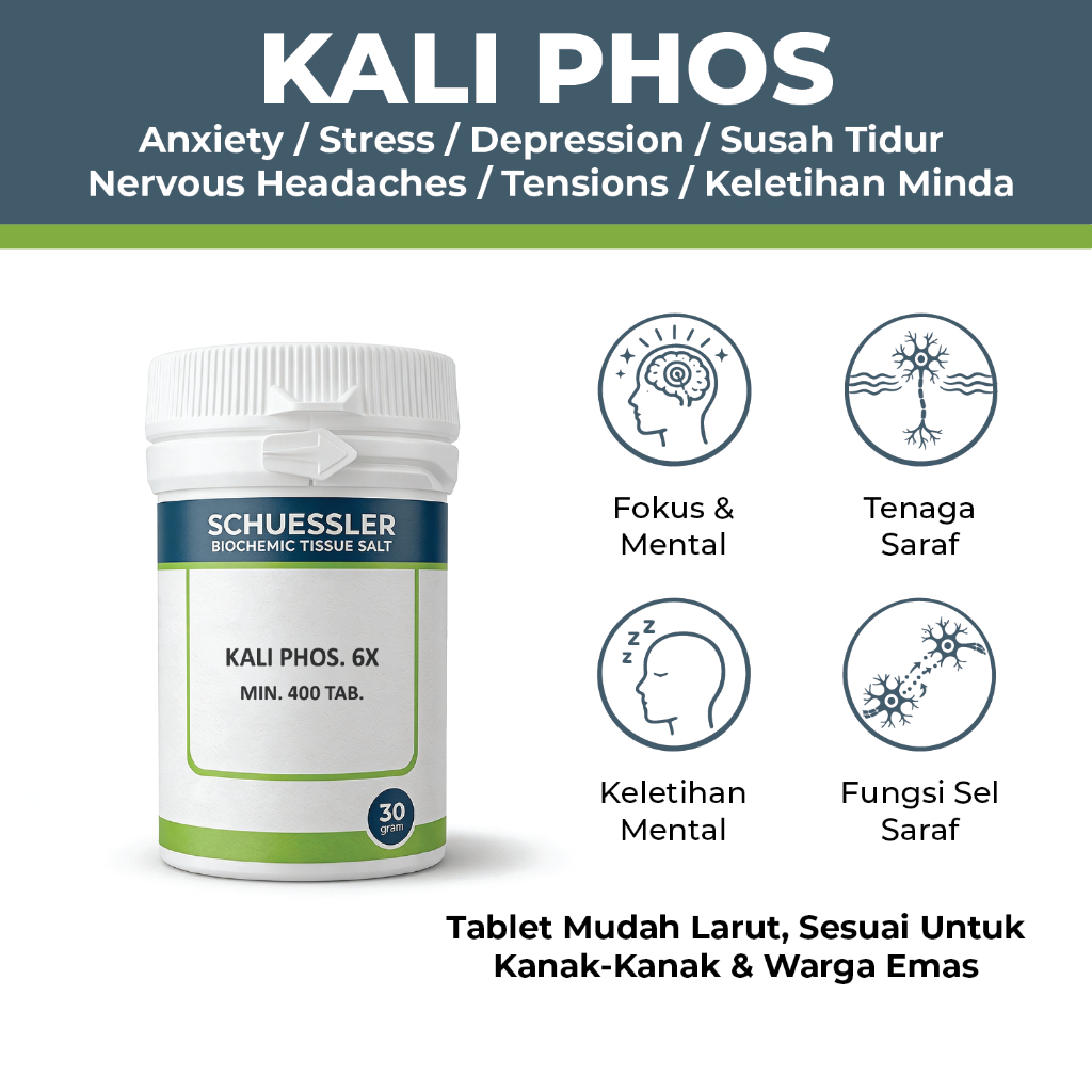 KALI PHOS 6X (400pcs) Anxiety Stress Depression Insomnia Kemurungan Sakit Kepala Keletihan Lesu Susah Tidur Homeopathy