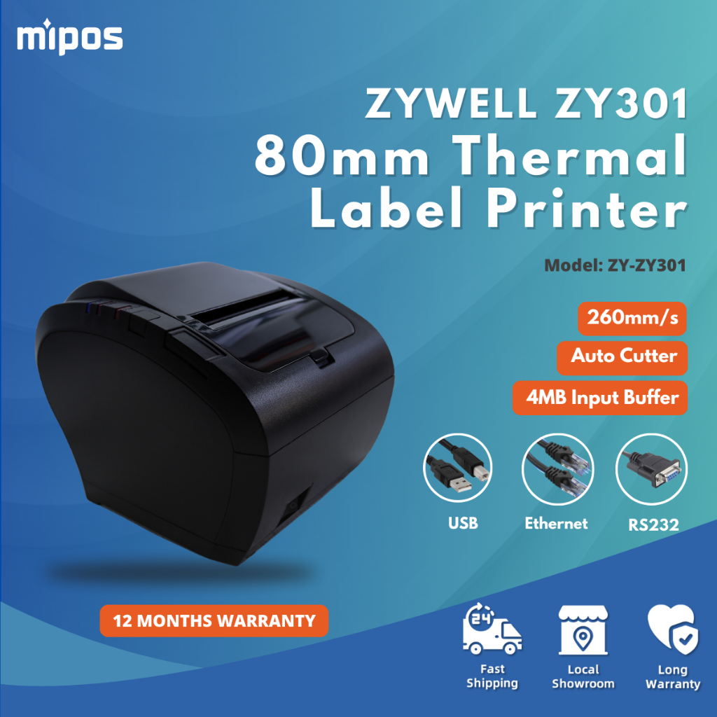 ZYWELL ZY301 80mm POS Thermal Receipt Printer 4MB Input Buffer Auto Cutter for POS System