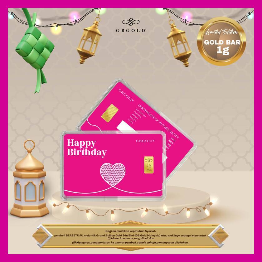 GB GOLD Happy Birthday Hot Pink GoldBar 1g (Emas 999.9)