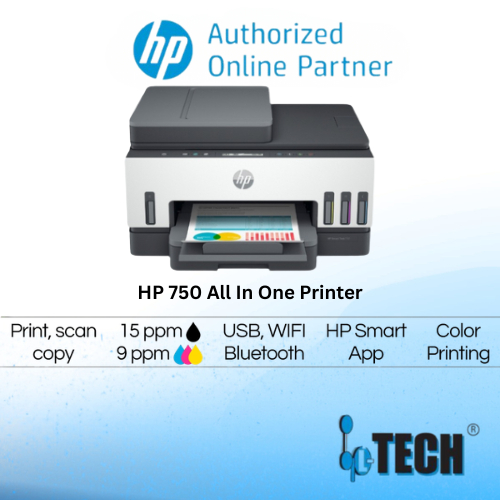 HP Smart Tank 520 / 580 / 750 All In One Printer - Print/Scan/Copy/3 Years Warranty Ink GT52 / GT53