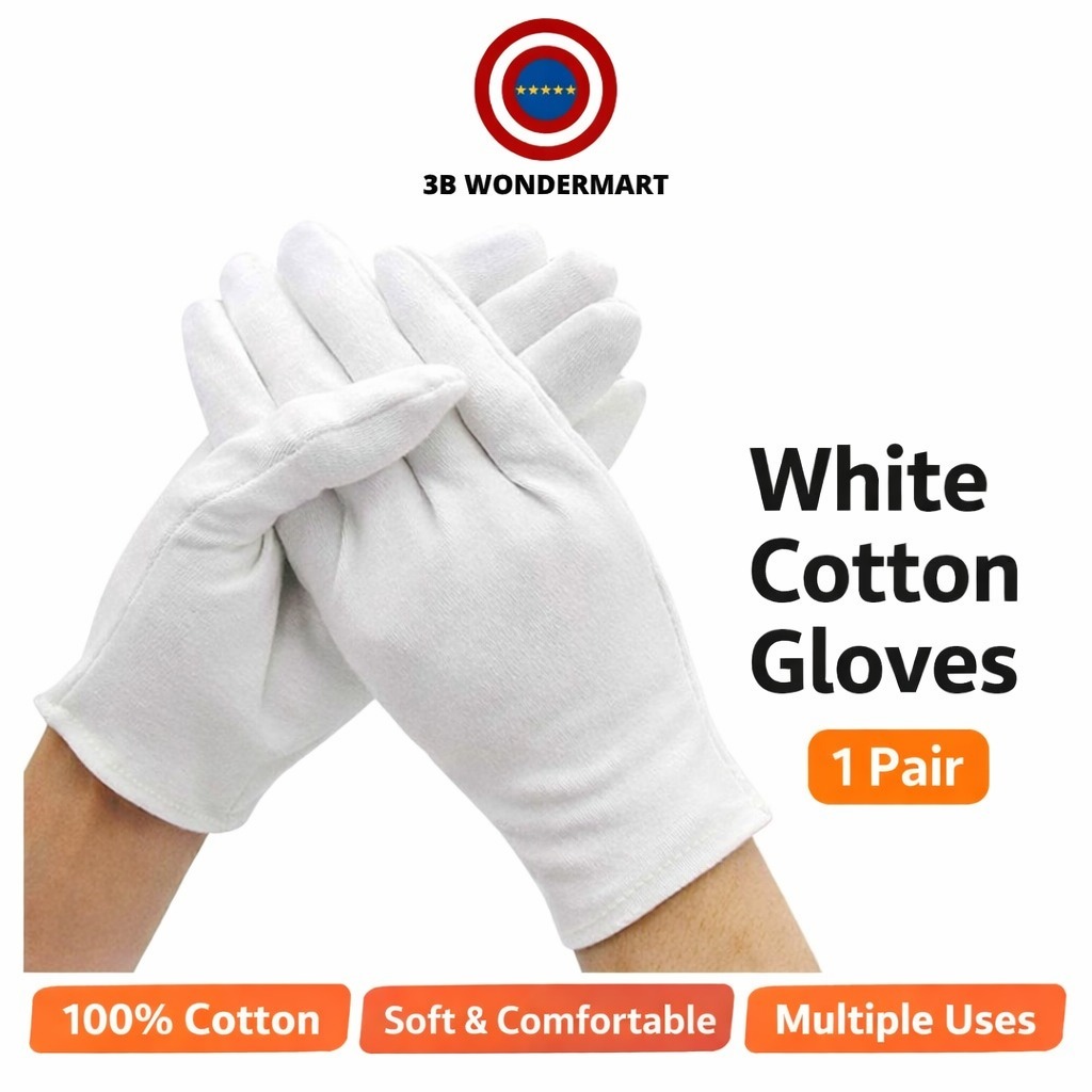 White Cotton Gloves 1 Pair Soft Hand Gloves Sarung Tangan for Work Beauty Jewelry Costume