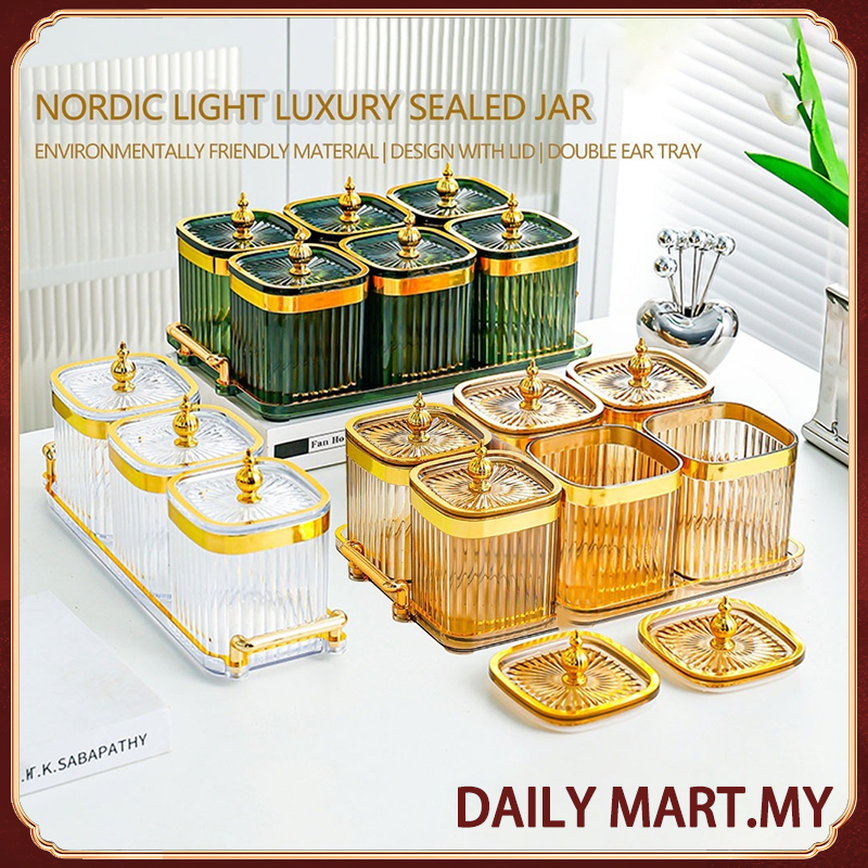 6pcs Food Container With Tray Air Tight Food Storage Kitchen Organizer Bekas Kuih Raya Bekas Makanan