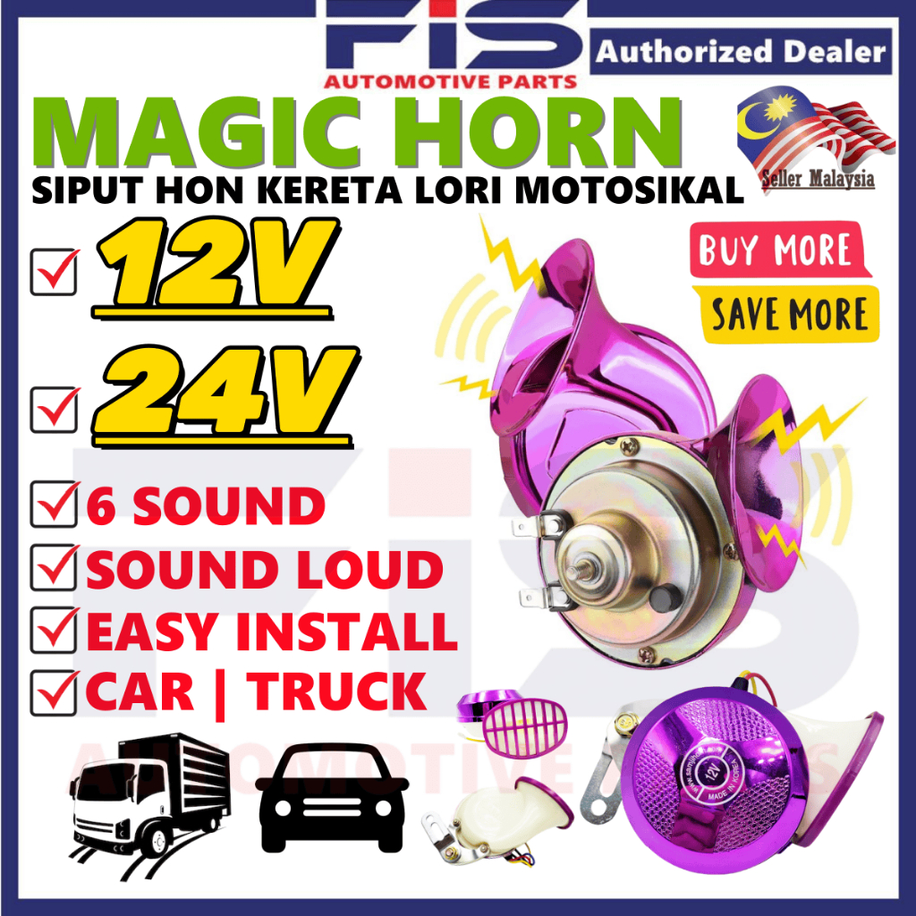 FIS Magic Digital Horn Dasaeron 6 Sound Electric Car Truck Motor Vehicle Siput Hon Kereta Lori Motosikal