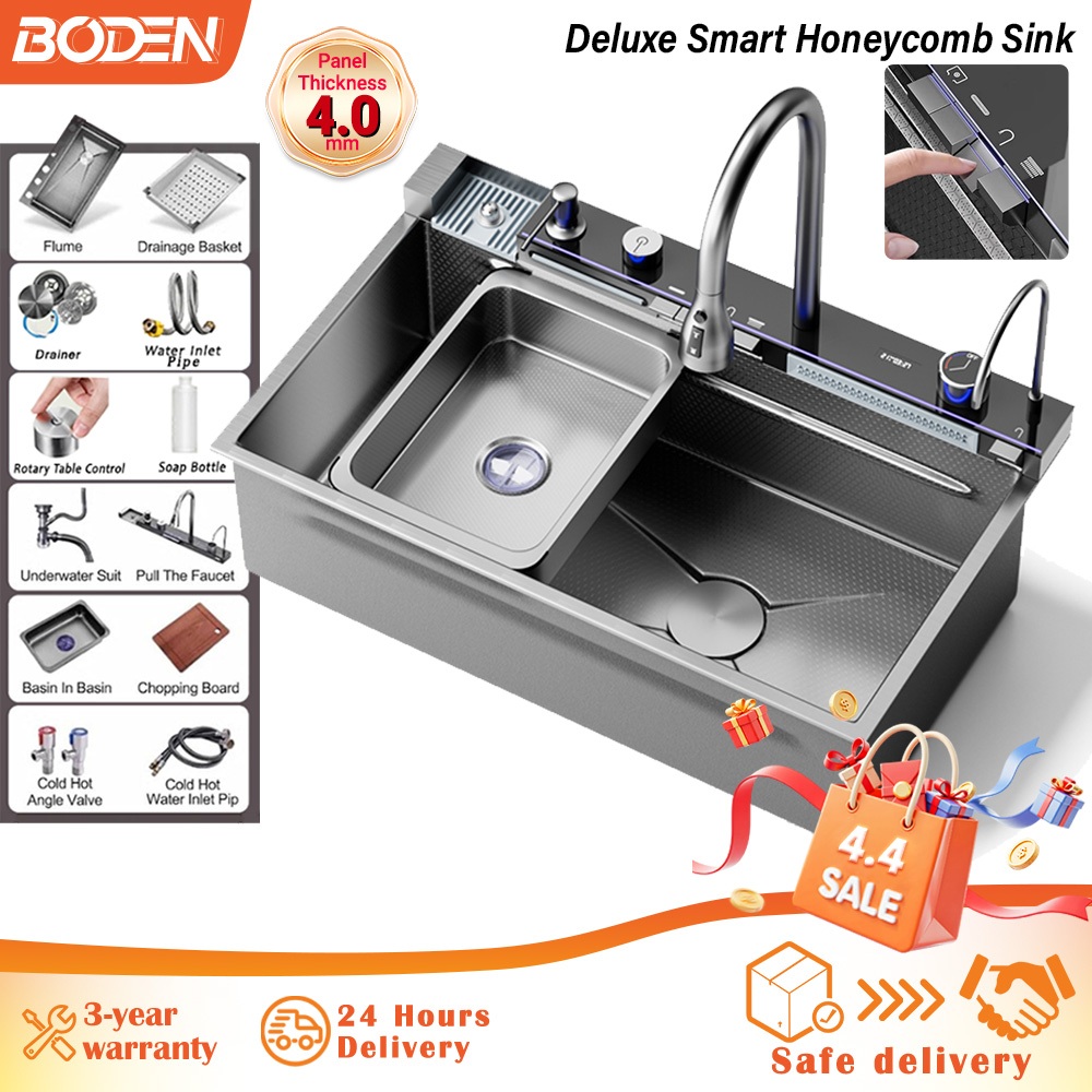 【𝑫𝒆𝒍𝒖𝒙𝒆】304 Stainless Sinki Dapur Honeycomb Sink Kitchen Sink Piano keys Multifunction Waterfall Single Bowl Sinki
