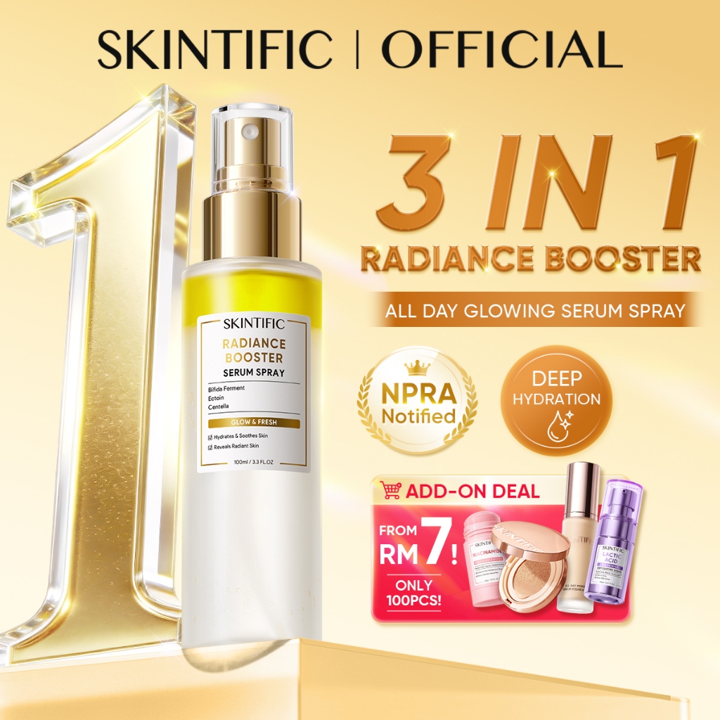 [NO.1]SKINTIFIC Radiance Booster Serum Spray 100ml Essence Skincare Glossy Hydration Radiance Serum Muka Centella