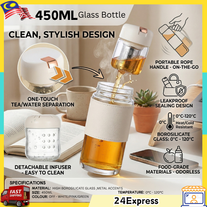 Portable Borosilicate Glass Tea Infuser Bottle – Leakproof Double-Walled with Tea Compartment Rope Handle vacuum makanan