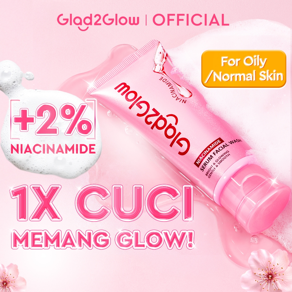 【New Launch】Glad2Glow Niacinamide Serum Facial Wash Cleanser Brightening Hydrating Glowing Face Wash Pencuci Muka