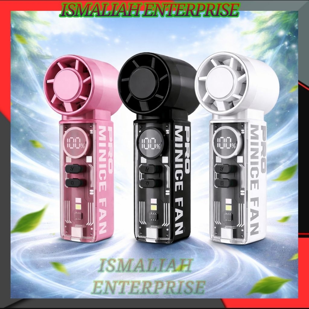 Kipas Mini Turbo 6000mAh Kipas Cas USB Type-C 199 Speed LED Display Angin Kuat & Portable Travel Fan Kipas Mini fan