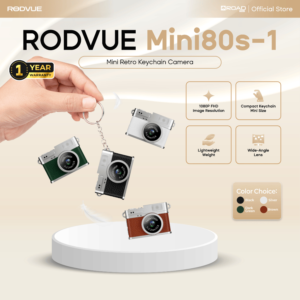[Vintage & Retro] RODVUE Mini80s Mini Digital Camera by ROADCAM | 1080P Full HD | Keychain-Sized | Light & Compact