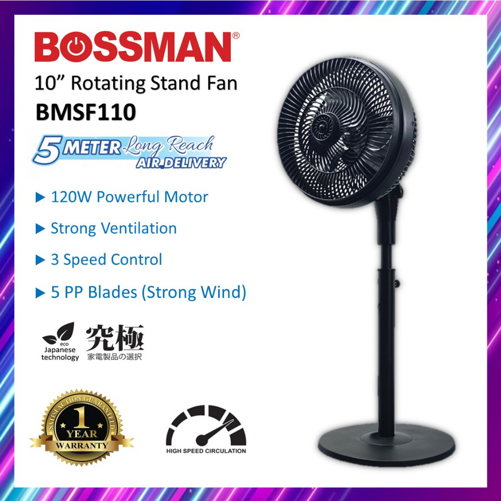 Bossman / Milux 10" Stand Fan Zefiro Gale Fan MGF10 JET AIR FAN Kipas Berdiri Meja Circulation Fan TURBO FAN