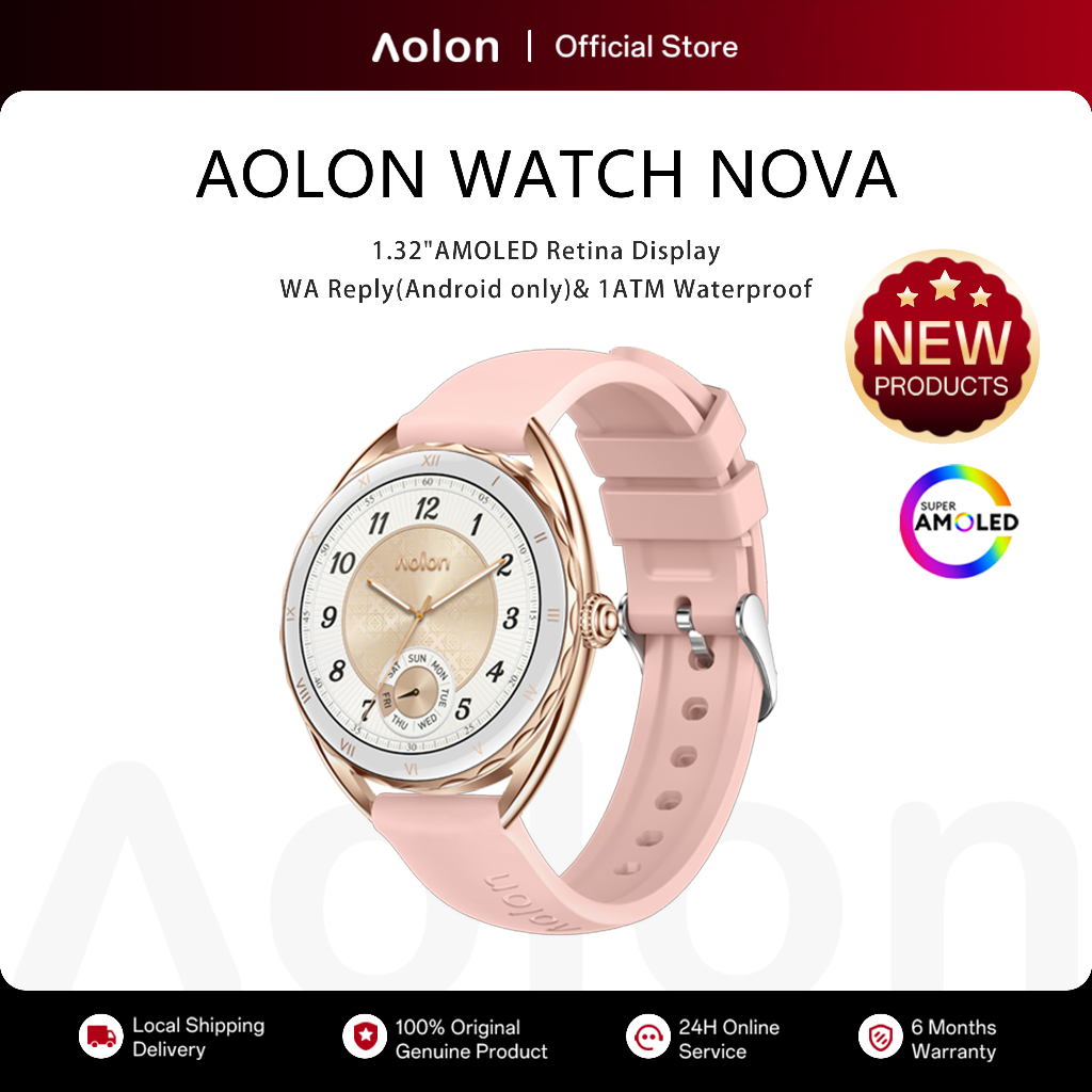 Aolon Nova Smart Watch for woman WA Reply 42mm AMOLED 160+ Sports Mode 1ATM Health Monitor Custom wallpaper