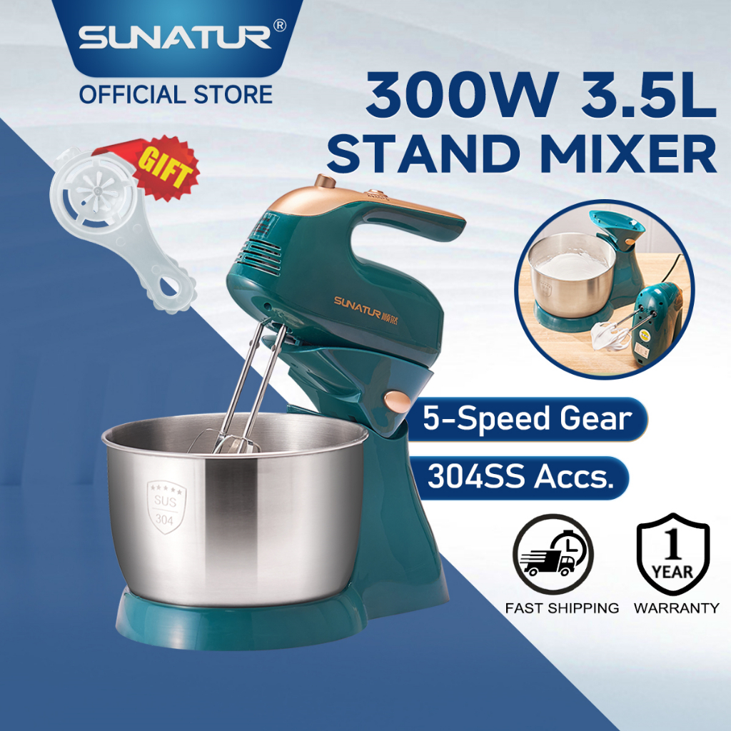 SUNATUR Stand Mixer 300W Electric Egg Beater Hand Mixer Household Baking Automatic Cream Whipper Egg Whisk E-1057
