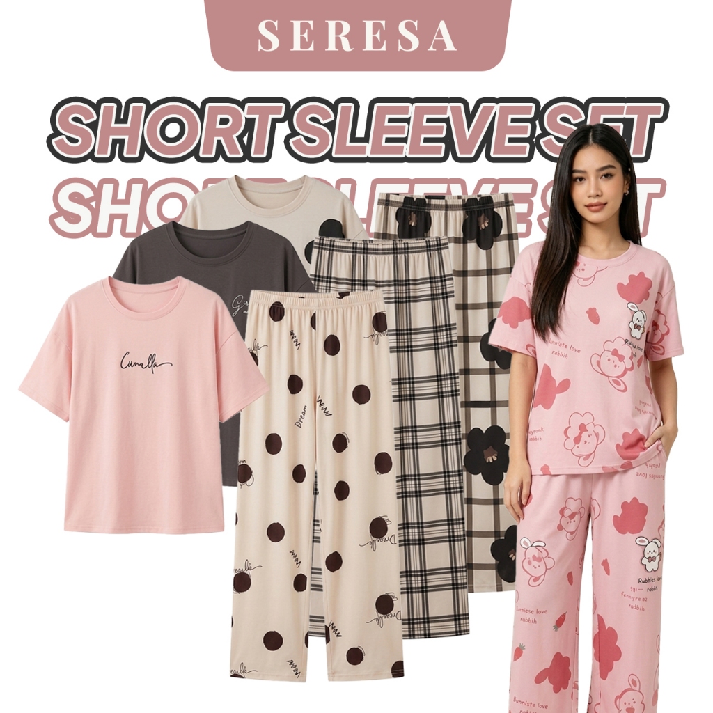 Pyjamas Set Women Adults Baju Tidur Wanita Plus Size Cartoon Short Sleeve Comfy Homewear Sleepwear