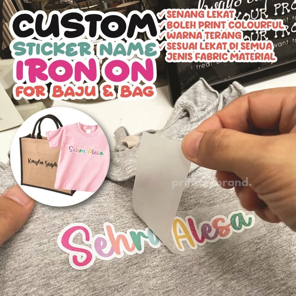 (CUSTOM) STIKER NAMA IRON ON & UV UNTUK BAJU, BEG, KASUT, BOTOL AIR WASHABLE WATERPROOF STICKER NAME IRON ON & UV 姓名贴纸熨烫