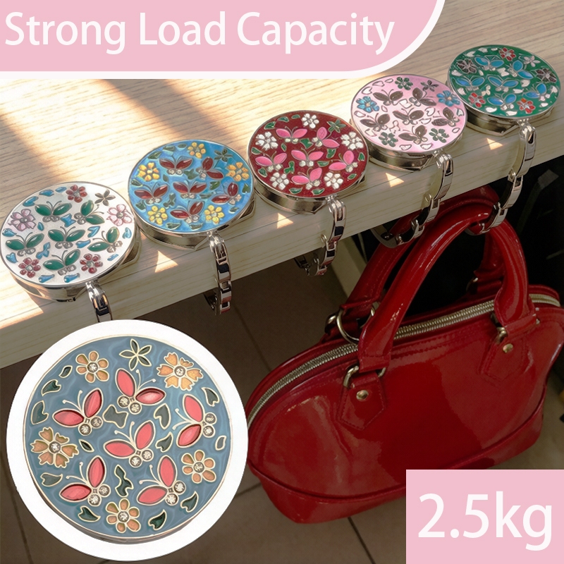 Fashion Durable Round Handbag Hook Women Flowers Portable Purse Holder Pretty Creative Bag Hanger Table