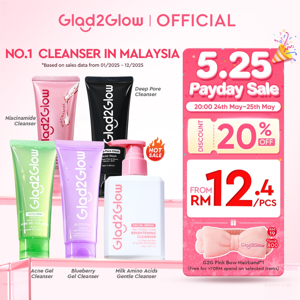Glad2Glow Cleanser Milk/Low Ph Gel/Acne Acid/Exfoliating/Sensitive Gentle Face Wash pencuci muka Facial All Skin Type