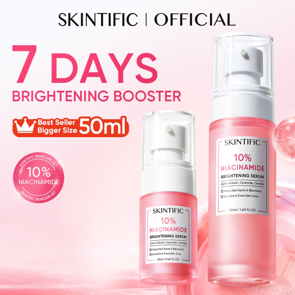 SKINTIFIC 10%Niacinamide Brightening Serum muka Radiance Whitening Glowing Essence Skincare Fade Dark Spot Alpha arbutin