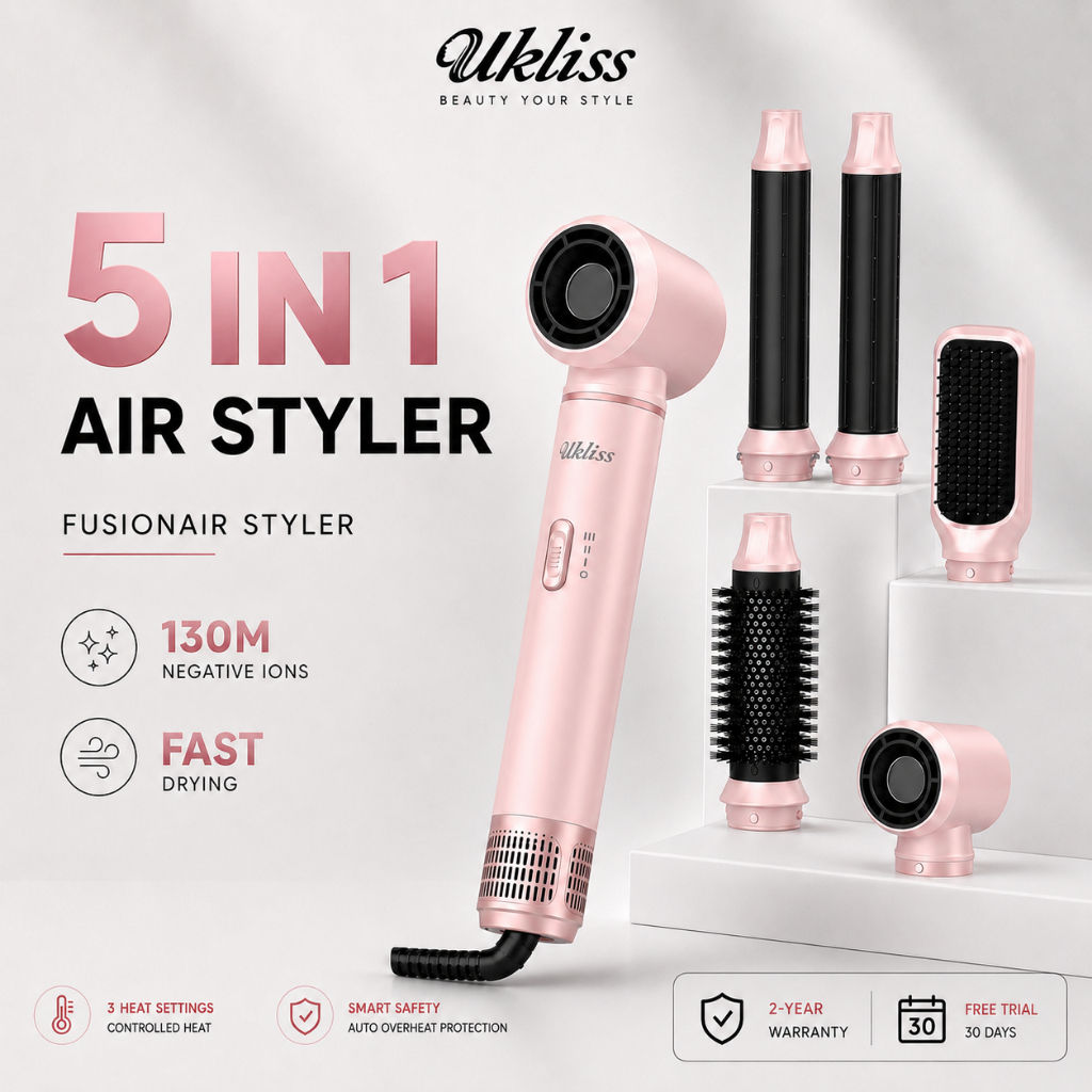 Ukliss Hair Dryer Brush 5 In 1 Multifunctional Automatic Styler Hair Curler Straightener 630 Million Negative Ions
