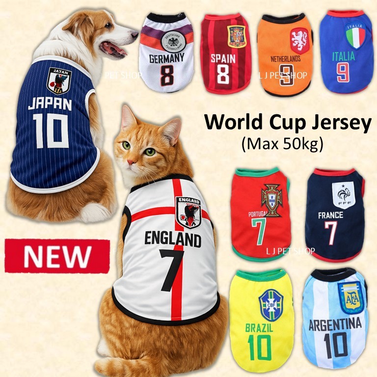 (S-6XL) World Cup 2026 Jersey Pet - Baju Kucing Jantan Betina, Dog Cat Clothes Shirt 狗狗衣服小型犬