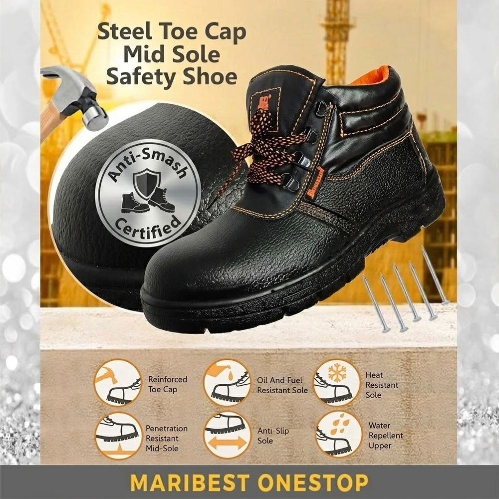 Safety Shoes Steel Toe Cap Mid Sole Medium OR Low Cut Safety Boots Black (RANDOM RED/ORANGE LINING) Kasut Keselamatan安全鞋