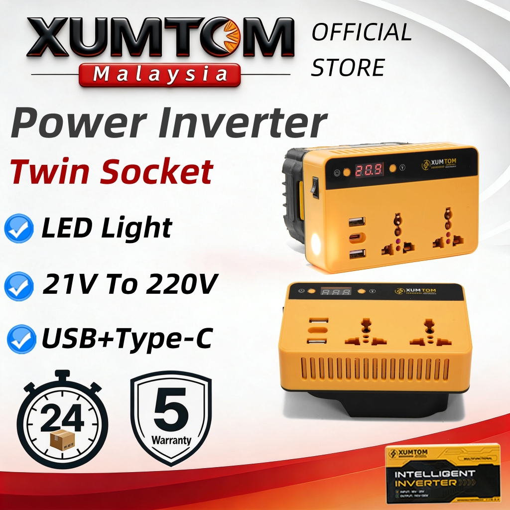XUMTOM Portable Power Inverters for 20V Battery Inverter 21v to 220v Converter with USB,AC Outlet and Type-C Fast Chargi